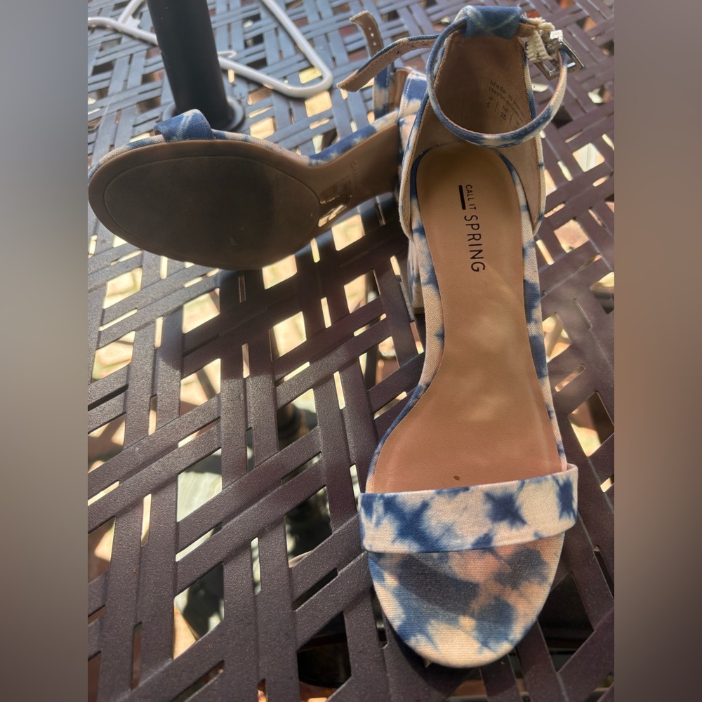 Blue And White Tie Dye Low Heel Sandals